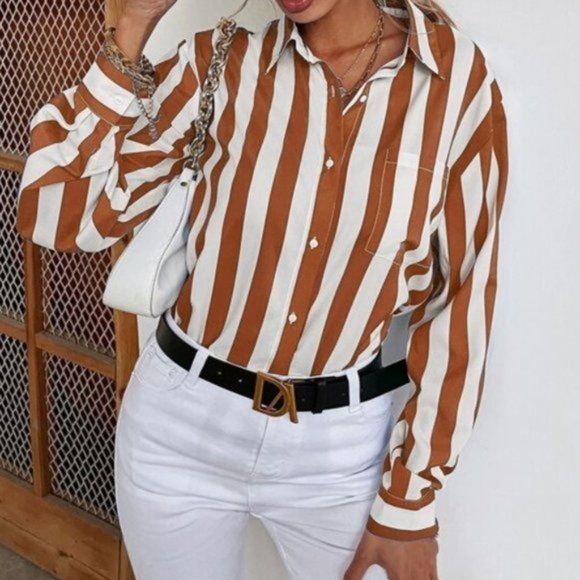 Classic Striped Button Down Blouse / Top - Picture 2 of 6